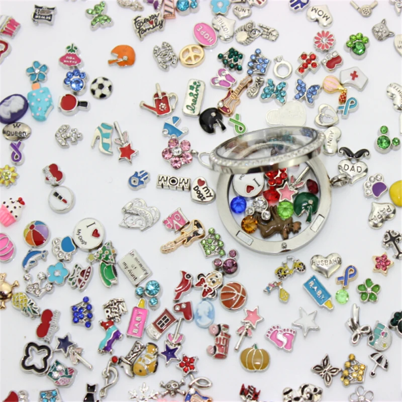 Hot Selling 100pcs/lot Mix Wholesale Floating Charms Living Glass Memory Lockets Floating Charms DIY Jewelry Accessory