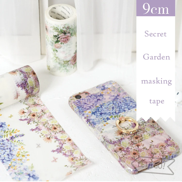 9cm x 5M Big Size Masking Tape Washi Tape Lovely Flower Adhesive Tape Secret Garden DIY Phone Gift Present Planner Decorative