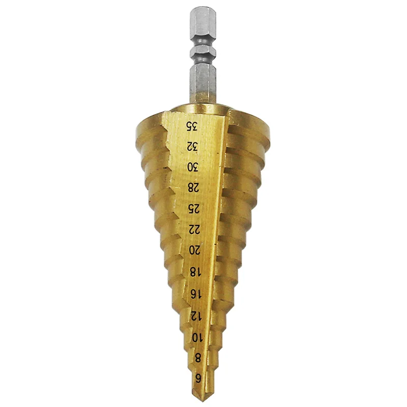 6-35มม.ขนาดใหญ่ HSS เหล็กขั้นตอนเจาะกรวย Countersink Titanium Bit Set Hole