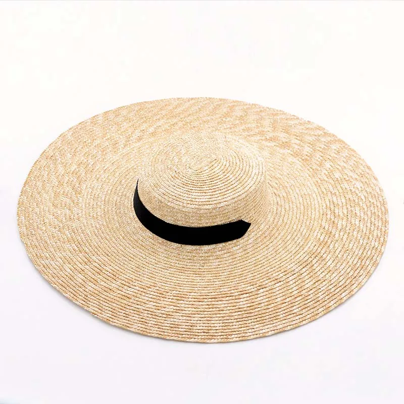 Elegant Natural 18cm Big Straw Hat with Lace Up Wide Brim Kentucky Derby Women Hat Ribbon Girl Summer Sun Protection Beach Hat