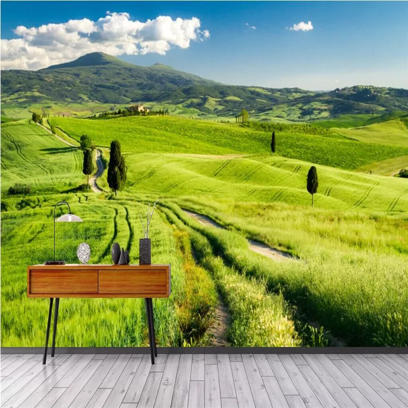 HD naked grassland scenery landscape background wall painting professional production of wallpaper murals custom home wall