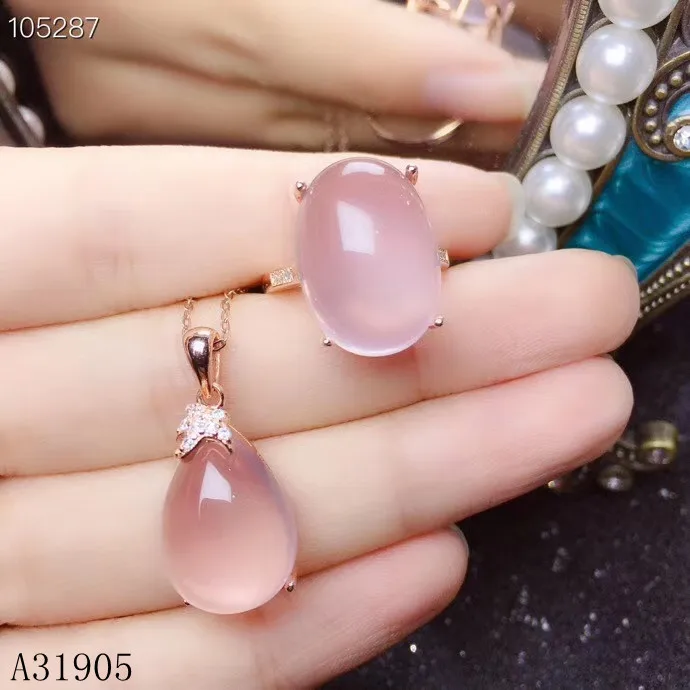 KJJEAXCMY boutique jewelry 925 sterling silver inlaid natural powder crystal Furong stone gem stone female luxury ring necklace