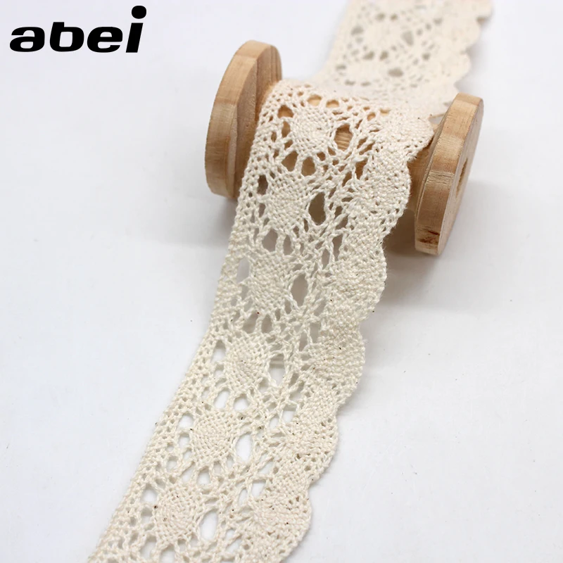 5yards/lot wide 4cm Beige Sewing Lace Trims Tabelcover Curtain Sweater Wrap Embellishment DIY Handmade Cotton Fabric Material