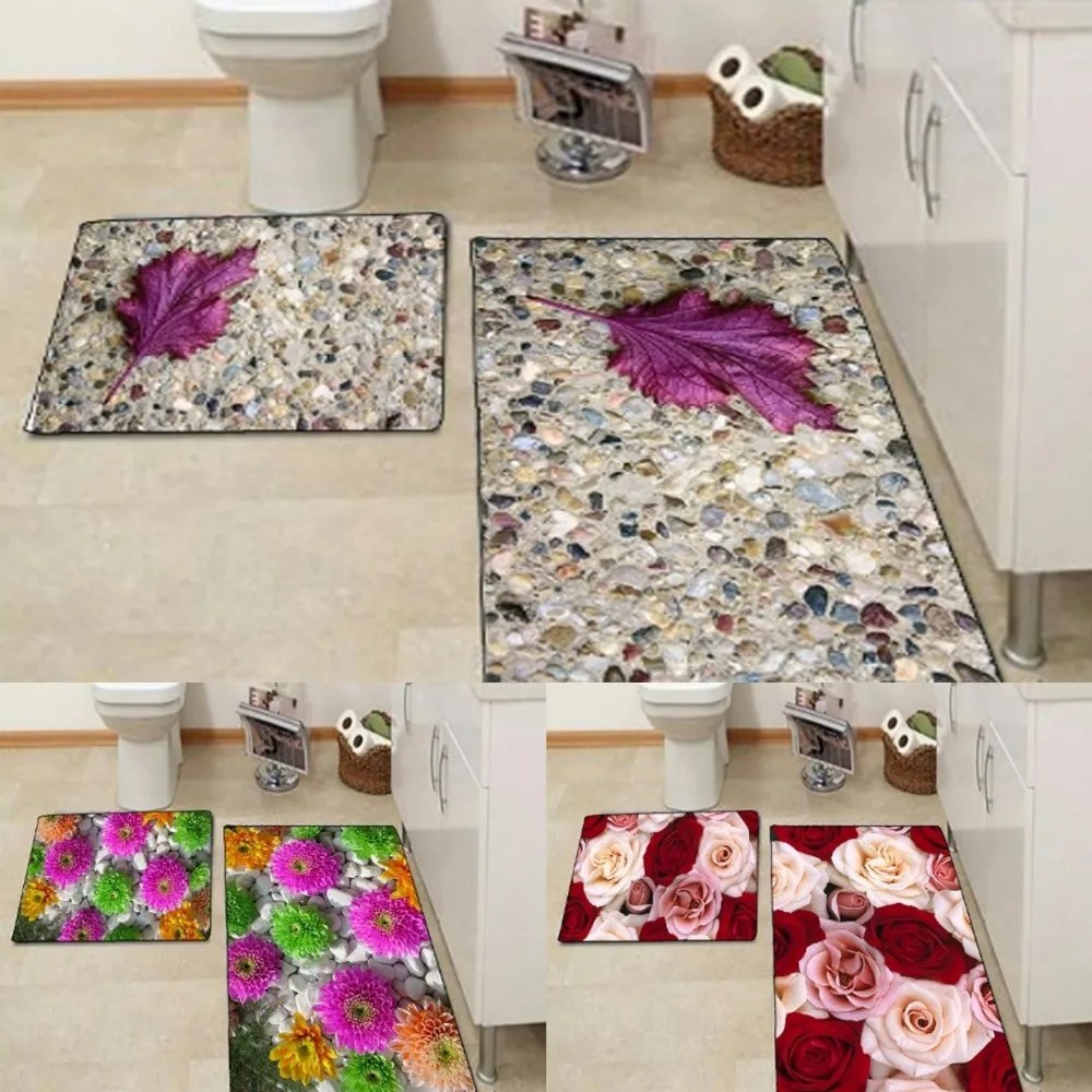 

Else Stone Purple Leaf Pink Green Flower Red Rose 3d Print Non Slip Microfiber 2 piece Bath Mat set for Bathroom 90x60cm 50x60cm