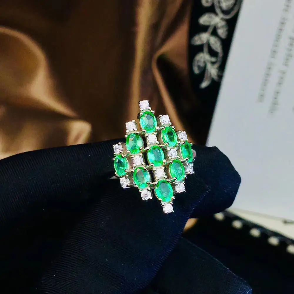 KJJEAXCMY boutique jewelry 925 sterling silver inlaid natural emerald green emerald female luxury ring support detection