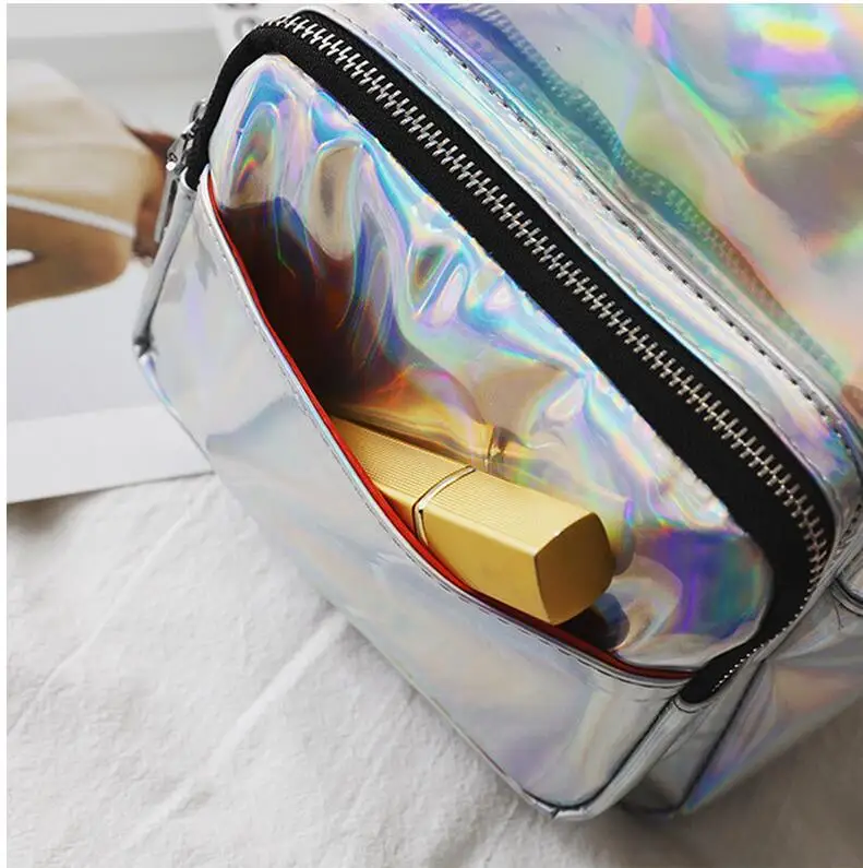 2023 New Women Hologram Backpack Laser Daypacks Female Silver Pu Leather Holographic Bags Big Girl School Bag