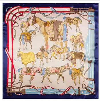 90cm War Horse Belt Square Scarf 2018 New Fashion Women Silk Scarf Luxury Brand Hijab Shawl Foulard Scarves Wraps For Ladies