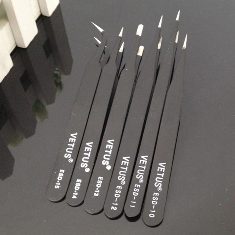 6Pcs Bga Precision Esd Tweezers Set Stainless Steel Anti Static Tweezers Repair Tool Stainless Steel Ring PC Mobile phone Watch