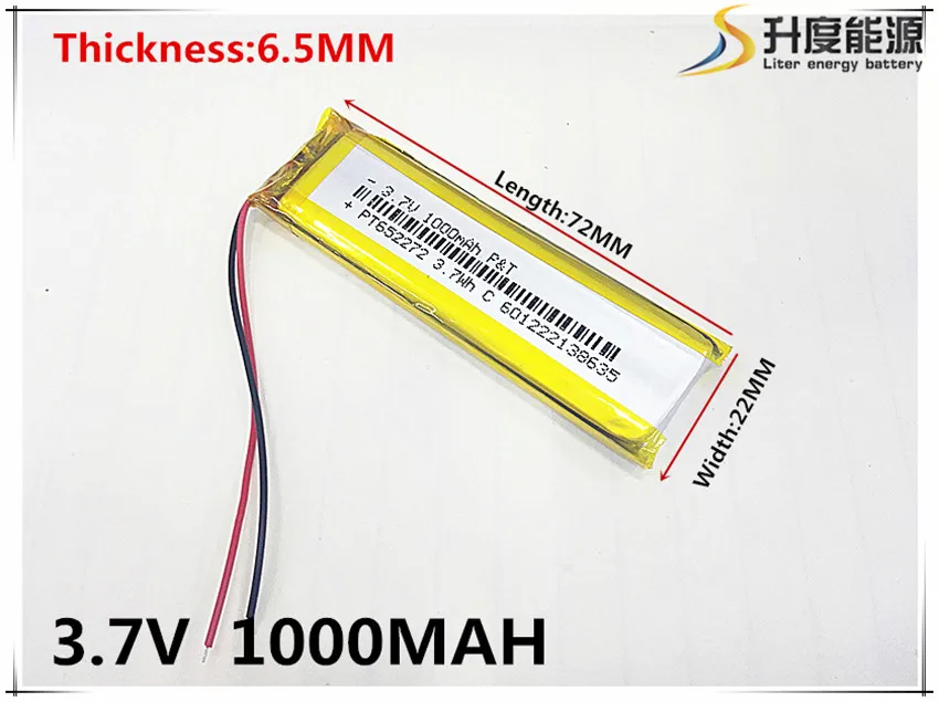 3.7V 1000mAh 652272   Akumulator litowo-polimerowy Li-Po litowo-jonowy do Mp3 MP4 MP5 GPS