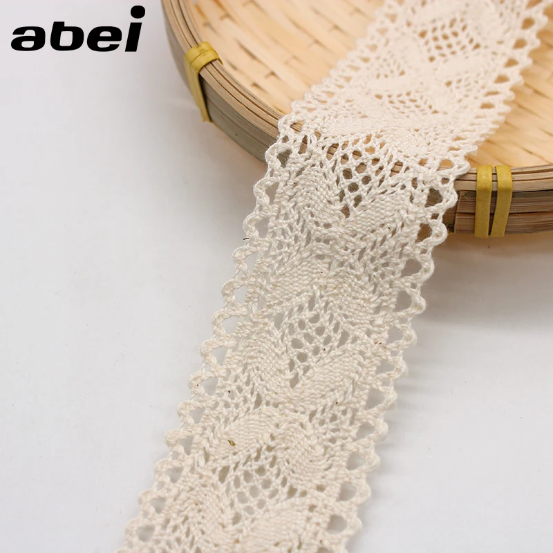 4cm 5yards/lot Cotton Lace Trims Sewing Beige Ribbon for Home Curtain DIY Handmade Patchwork Cotton Fabric Material Accessories