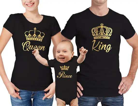 personalize Queen and Princess family t-shirts and children baby grow vest set kid bodysuit romper baby shower Christmas gifts