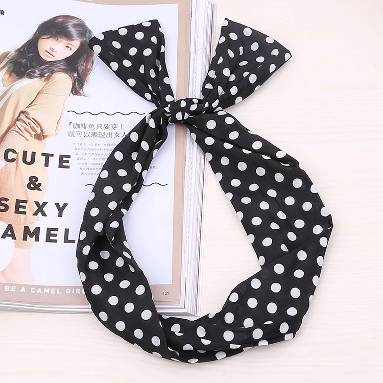 1Pc Cute Dot Dots lip print flower Bunny Rabbit Ear Ribbon Headwear Hairband Metal Wire Scarf Headband Hair Band Accessories