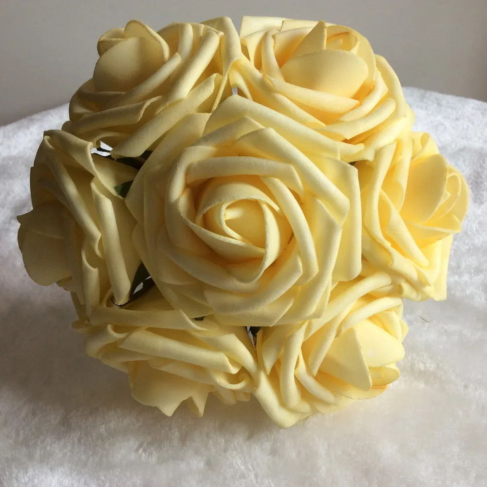 Pastel Yellow Brides Bouquet Flowers Light Yellow Roses Artificial Bulk Wholesale 100 PCS For Wedding Center Pieces LNRS011