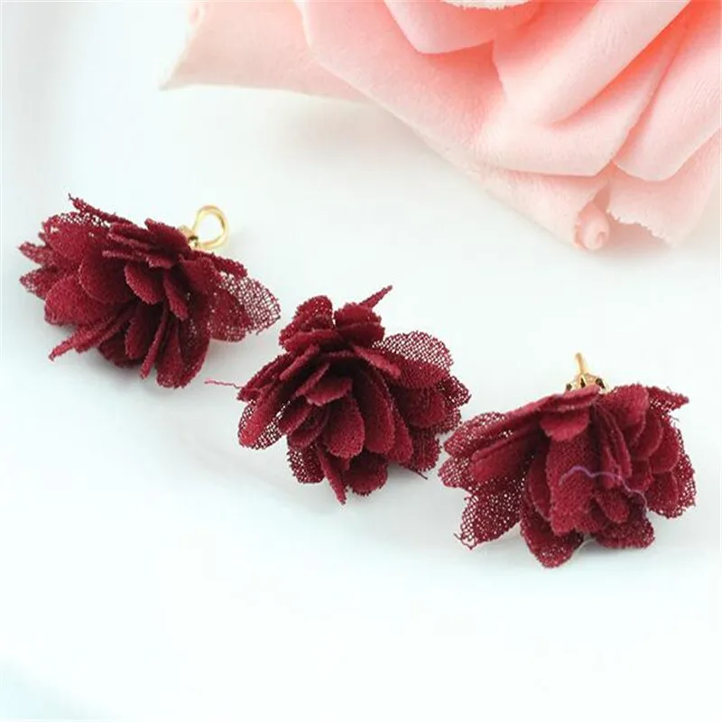 20pcs/lot 15mm mini silk flower tassel for earrings jewelry making diy charm fabric tassel gold cap jewelry findings accessories