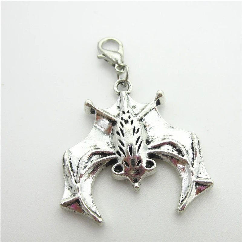 New 20pcs/lot Silver Bat Dangle Charms Lobster Clasp DIY Bracelet Necklace Pendants Jewelry Hanging Charms