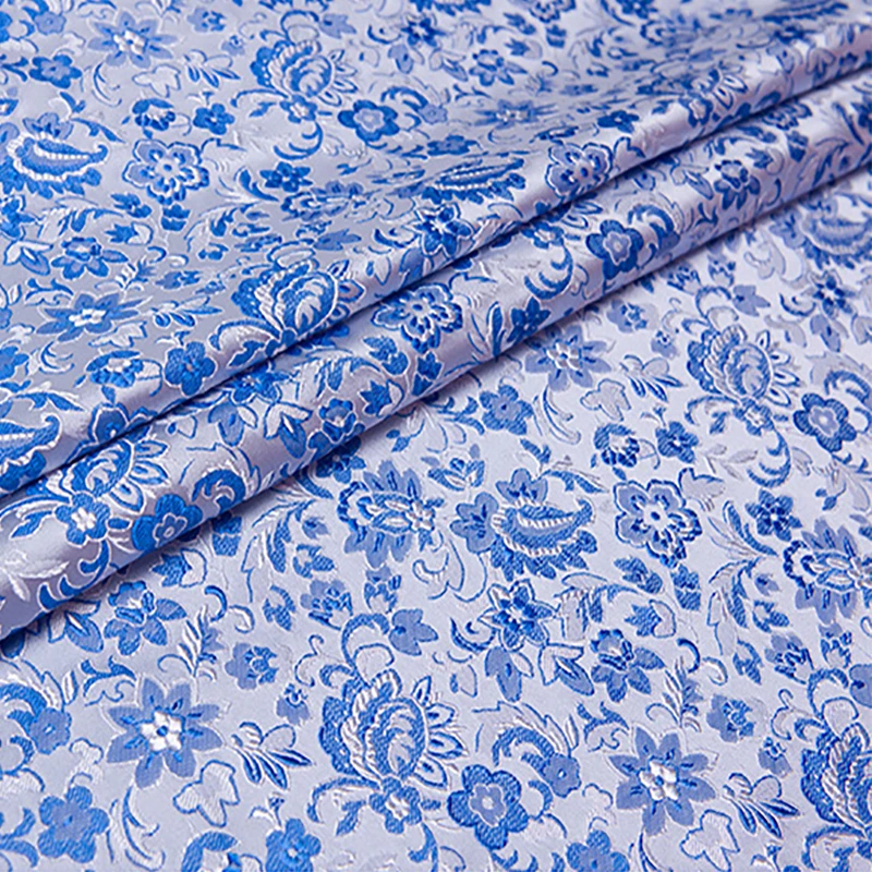 new arrival brocade yarn dyed blue smile flower fabric for patchwork felt tissue telas dress bed sheet cos play 100x75cm