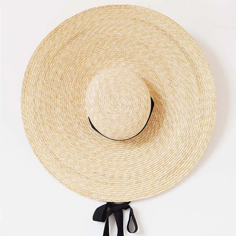 Elegant Natural 18cm Big Straw Hat with Lace Up Wide Brim Kentucky Derby Women Hat Ribbon Girl Summer Sun Protection Beach Hat