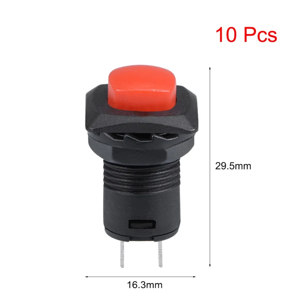 UXCELL 10 sztuk 12mm przełączniki typ zatrzasku 2 terminale mini przycisk przełącznik czerwony przycisk SPST nie ma kontroli rozrusznikiem elektromagnetycznym — zdjęcie 3
