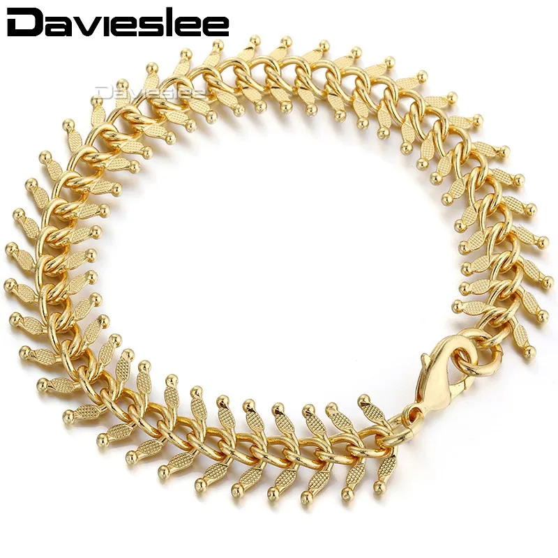 585 Rose Gold Color Womens Bracelet Chain Hammered Centipede Design 14mm 18-25cm GB275