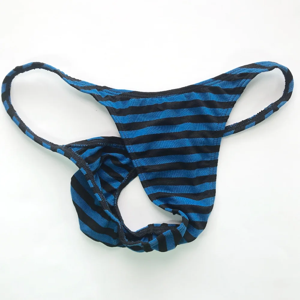 G419C Mens Small Pouch Thong Low Rise Stripe Jersy Poly/Cotton/Spandex