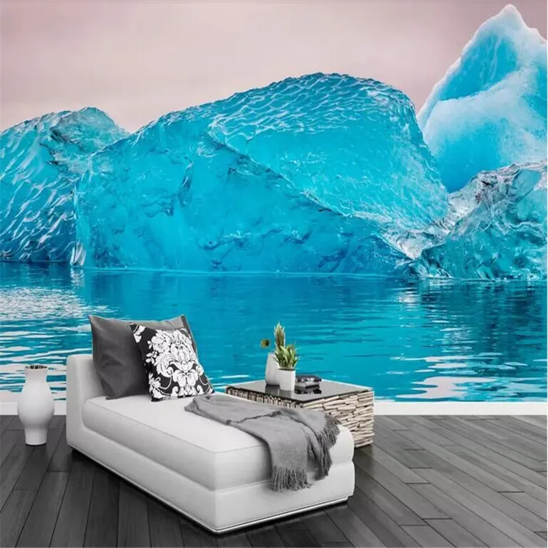 Blue iceberg TV background wall natural scenery living room sofa wall professional production mural mural custom home wall