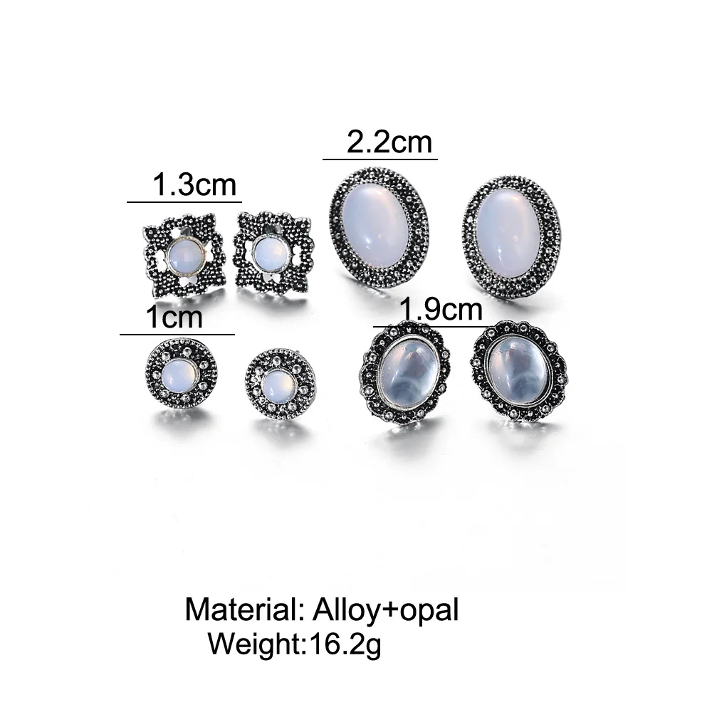 Bls-miracle Vintage Water Crystal Earrings Set Woman Black Stone Antique Silver Color Geometric Round Stud Earring Gift Jewelry