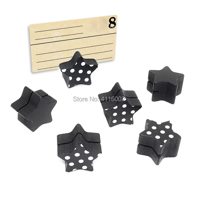 200pcs Novelty Wooden Black Star Name Card Holder Place Table Number Stand Memo Clip Wedding Party Decor