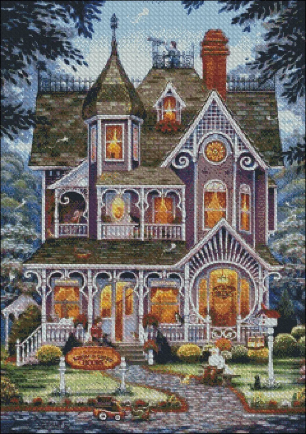 Village Bookstore - Counted Cross Stitch Kits - DMC DIY Handmade Needlework for Embroidery 14 ct Cross Stitch Sets