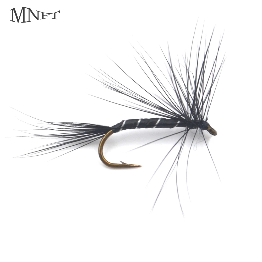 MNFT 10Pcs Black White Trout Nymph Flies Fly Fishing DRY HOOK Salmon Flies Trout Single Dry Fly Fishing Lure Fishing Tackle