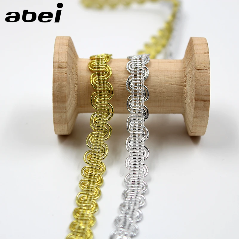 8mm 10yards/lot Knitted Gold Silver Lace Trims Ribbon Tape DIY Wedding Scrapbook Crafts Handmade Patchwork Clothing Accessories