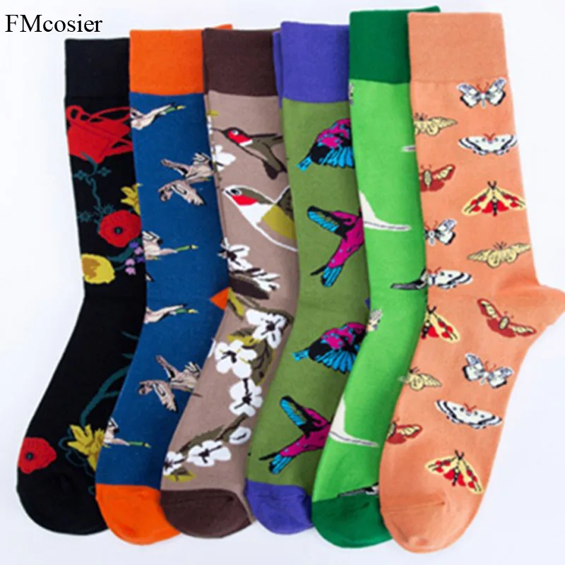 6 Pairs Autumn Winter New Plus Size Fashion Men's Cotton Long Colorful Happy Socks For Men Calcetines Hombre Meias Sokken 44 46