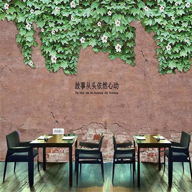 

Vintage Retro Brick Wall Greenery Flower Shop Cafe Tooling Mural Wall Custom Wallpaper Mural Decoration