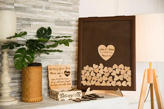 personalised brown Rustic wooden wedding engraved Alternative guestbooks frame memory drop box signature guest books