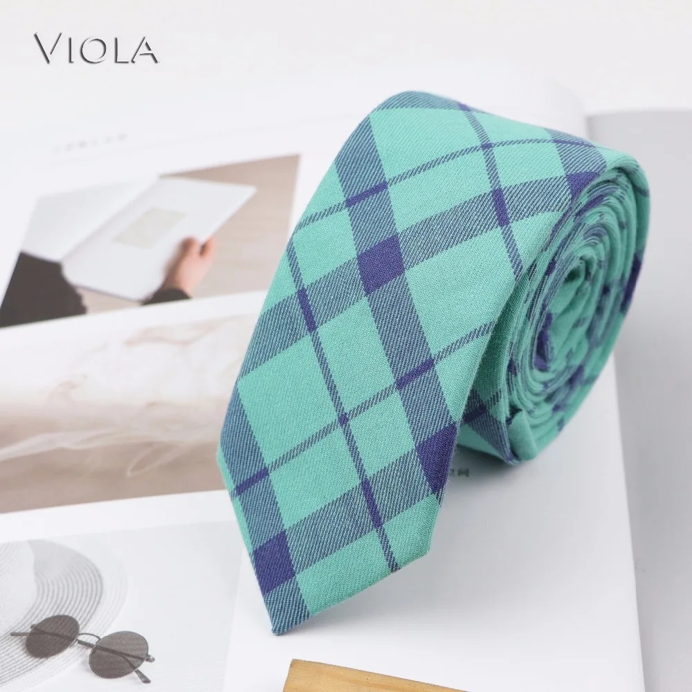 Young Men Soft Cotton Striped Plaid Necktie Mint Green Pink 6cm Casual Skinny Ties Tuxedo Party Fashion Cravat Gift Accessory