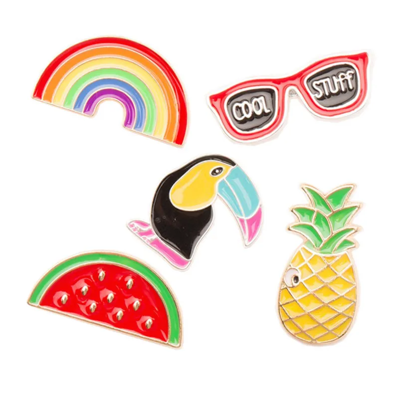 New Cartoon Diy Brooch Rainbow Watermelon Pineapple Eyesweyes Enamel Lapel Pins Badge For Women