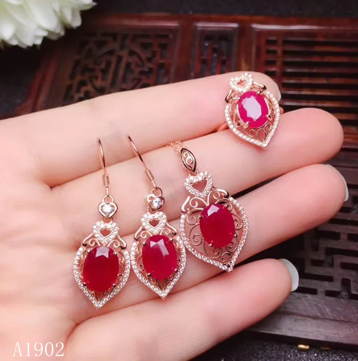 

KJJEAXCMY boutique jewels 925 sterling silver inlaid natural ruby gemstone female ring pendant necklace earrings luxury support