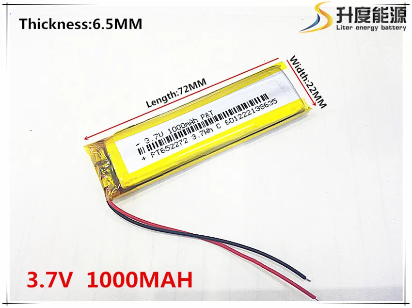 3.7V 1000mAh 652272   Akumulator litowo-polimerowy Li-Po litowo-jonowy do Mp3 MP4 MP5 GPS