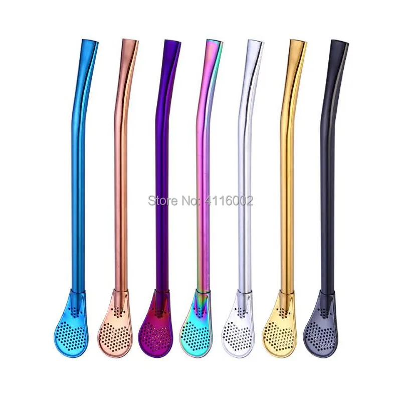 300pcs Rainbow Color Stainless Steel Spoon Tea Filter Yerba Mate Tea Drinking Straws Bombilla Gourd Bar Accessories