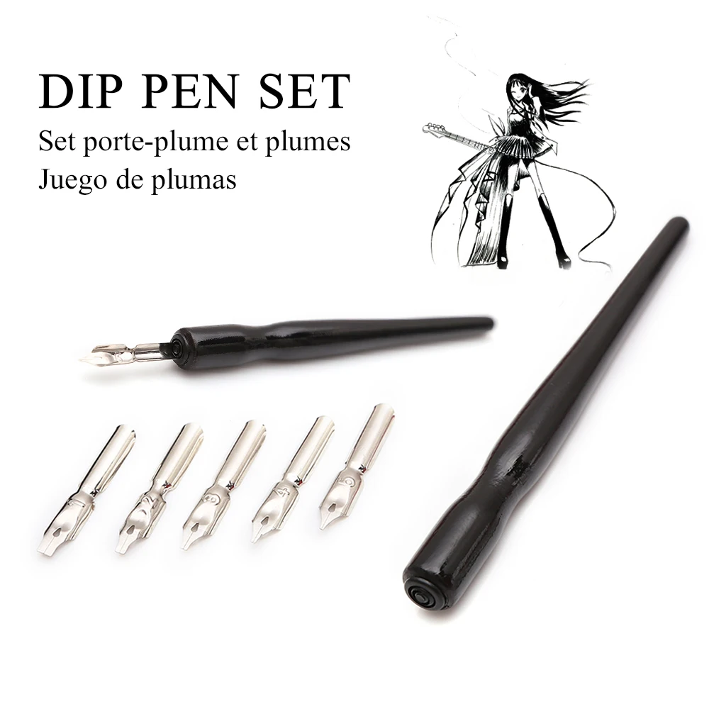 Dainayw 5 nibs Dip Pen Set Calligraphy Pen Set for Cartoon Animation Lettering Skeching Art Drawing Mapping Decorative designs