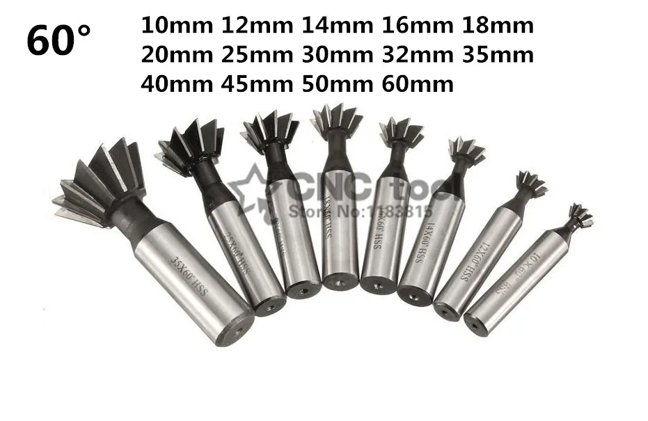 Cortadores de Moagem de 60 Graus Hss Peça Dovetail 60 Graus 10 mm 12 mm 14 mm 16 mm 18 mm 20 mm 25 mm 30 mm 32 mm 35 mm 40 mm 45 mm 50 mm 60 mm