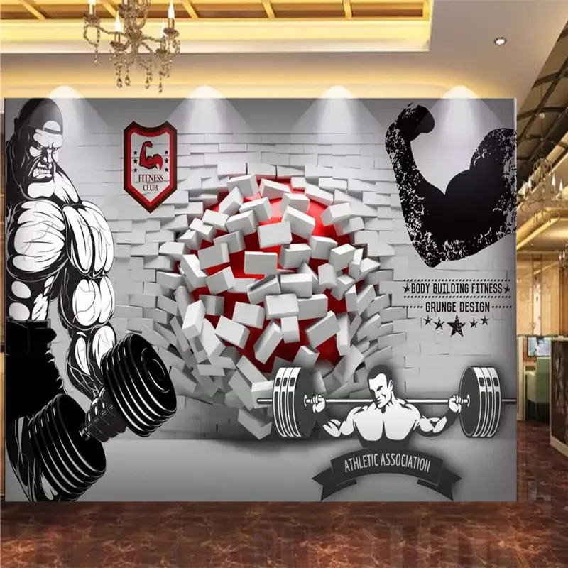 3D stereo wallpaper breaks into the wall and enters the gym background wall custom photo wall