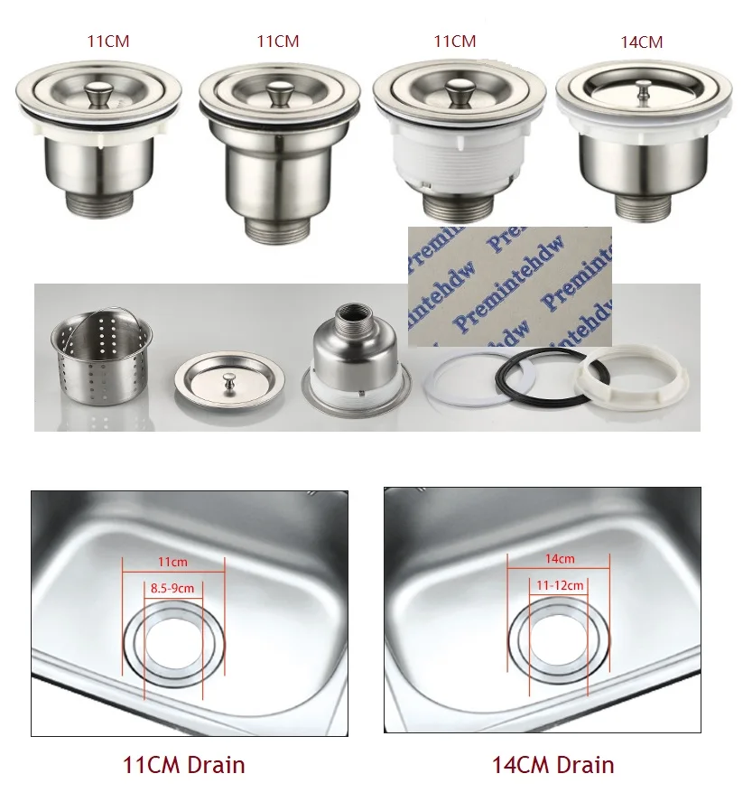 110mm 140mm Kitchen Stainless Steel Sink Drain Strainer Basket Hole