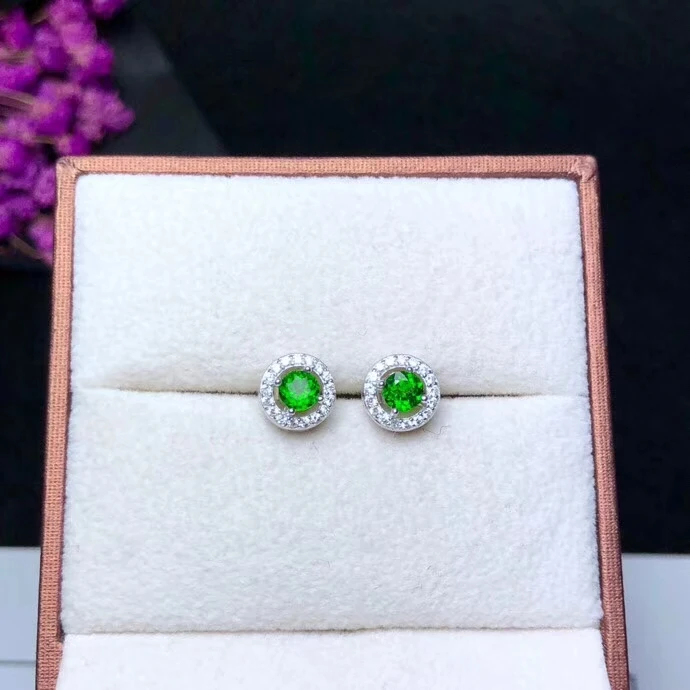 KJJEAXCMY boutique jewelryar 925 sterling silver inlaid natural diopside earrings new female models support testing