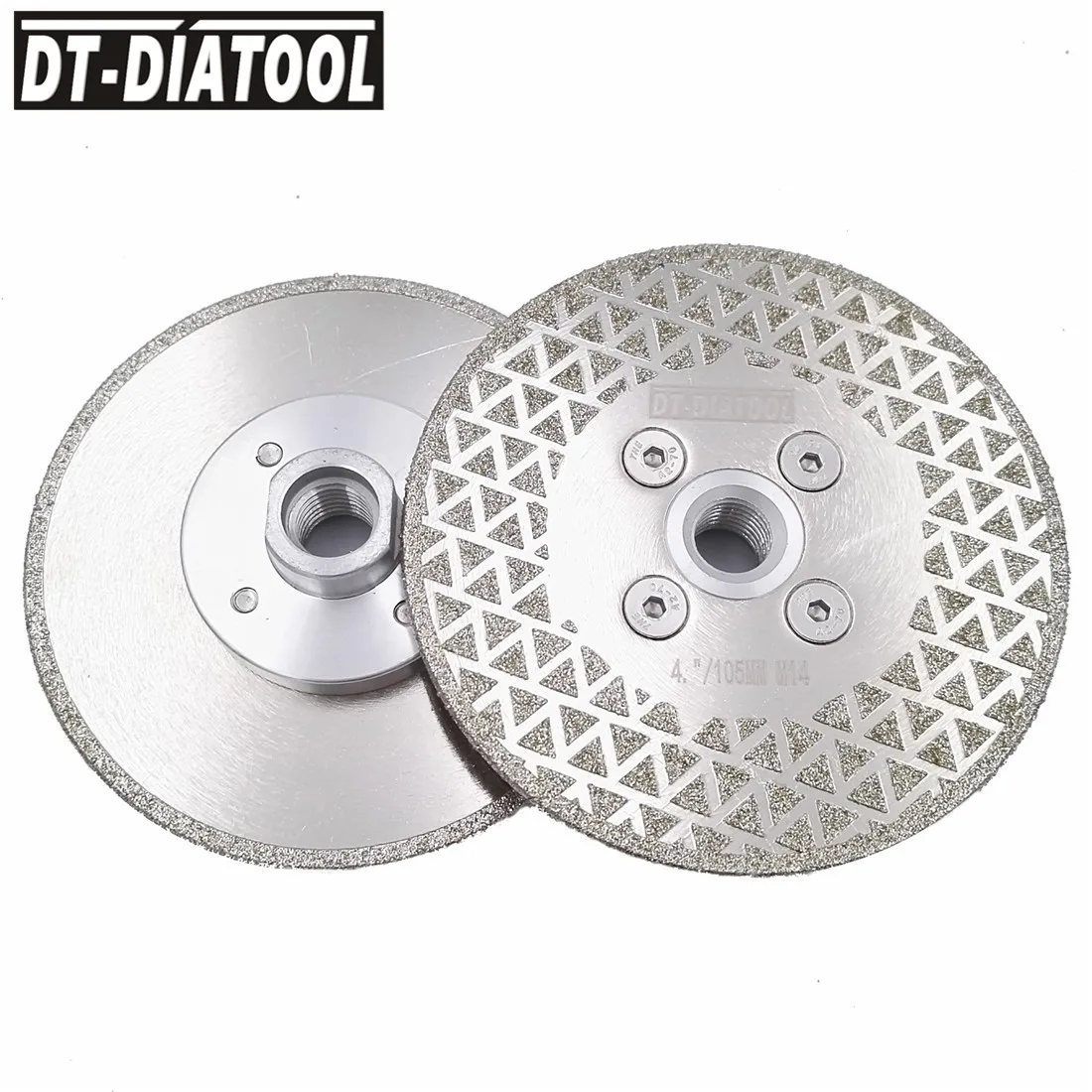 DT-DIATOOL 2 pieces 105mm Single Sided Electroplated Diamond Cutting Wheel Grinding Disc M14 Thread for Marble Angle Grinder