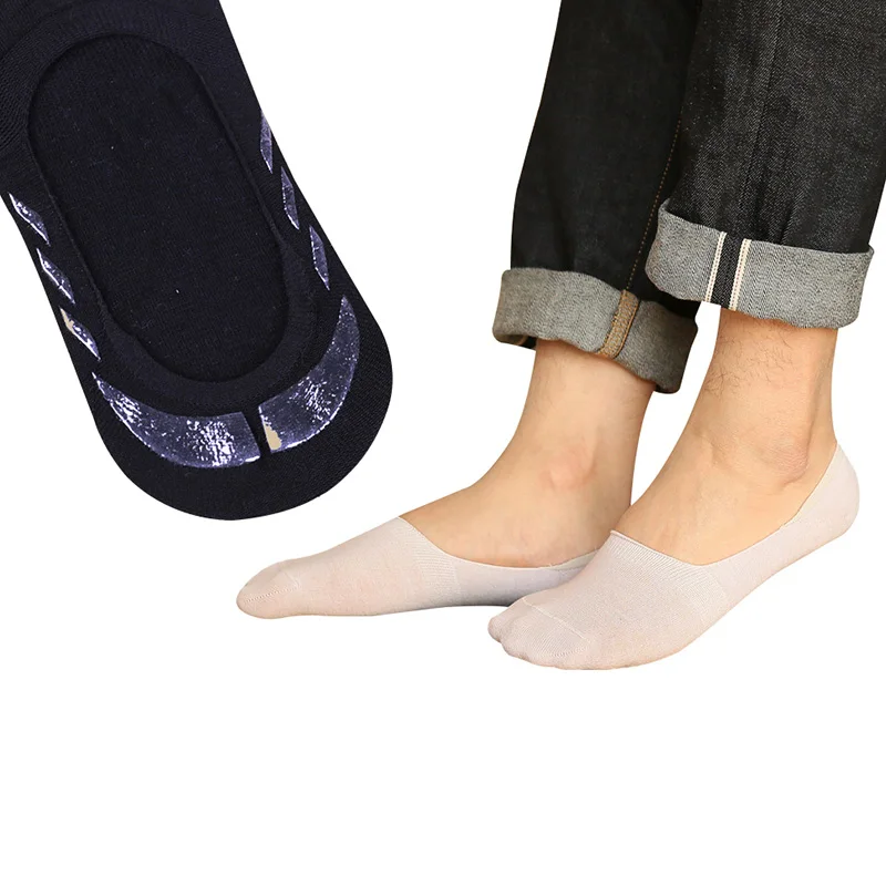 

3 Pairs Men Sock Slippers 360 Degree Rounded Silicone Non-slip Solid Color Invisible Male Socks Summer Breathable Cotton Meias