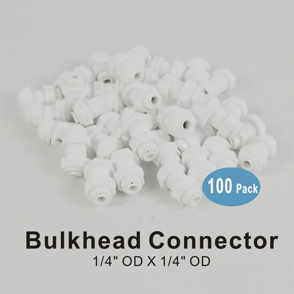 100 PACK OF Straight Bulkhead Connector 1/4