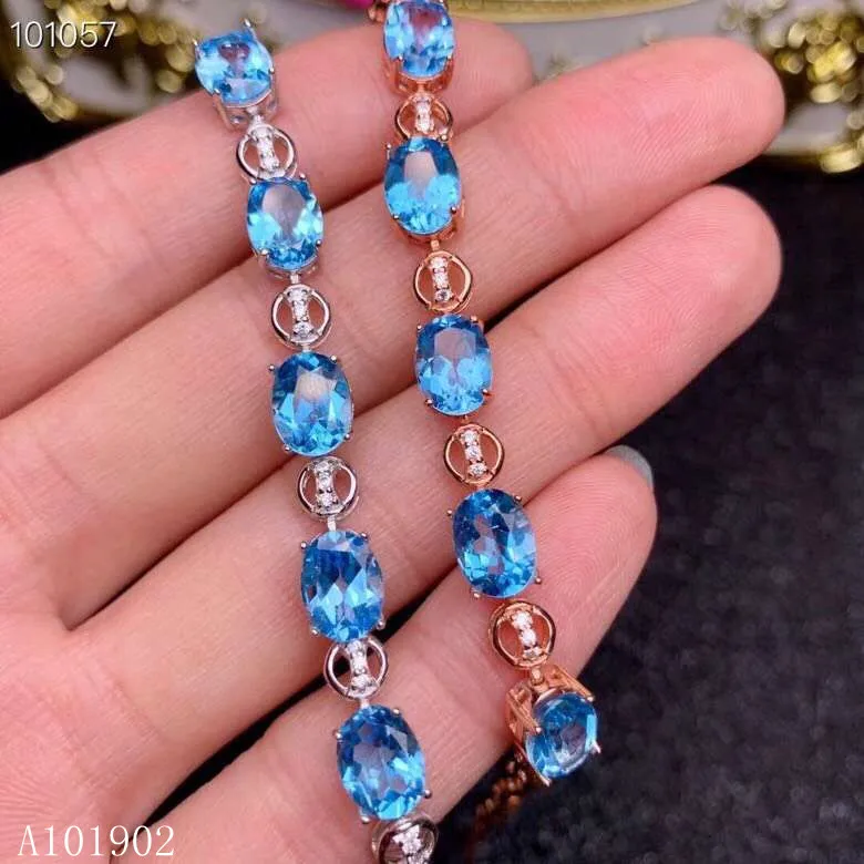 

KJJEAXCMY Boutique Jewelry 925 Silver-inlaid Natural Blue Topaz Luxury Bracelet Support Detection