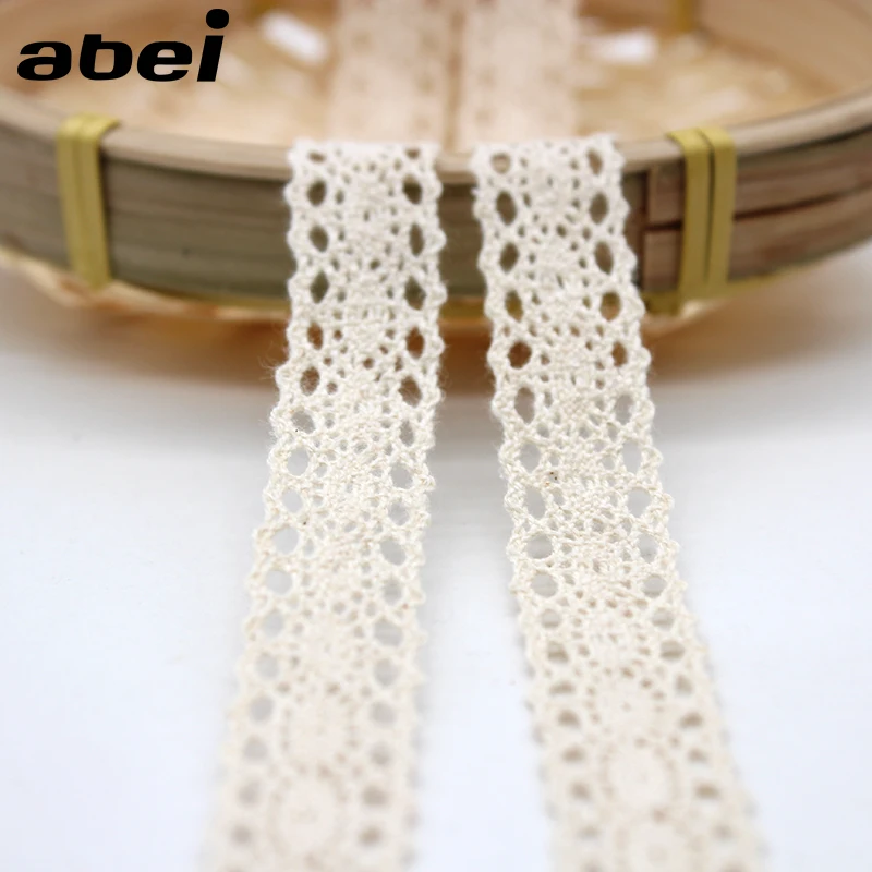 10yards/lot 1.5cm Cotton Lace Fabric Wedding Party Craft Gift Packing Decoration Beige Ribbon Dress Home Sewing Cotton Material