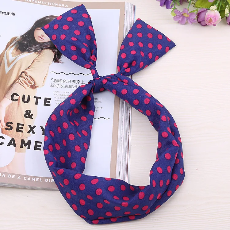 1Pc Cute Dot Dots lip print flower Bunny Rabbit Ear Ribbon Headwear Hairband Metal Wire Scarf Headband Hair Band Accessories