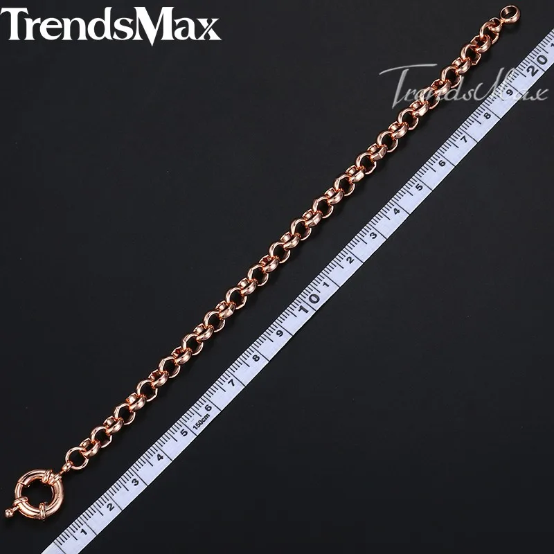 585 Rose Gold Color Women\'s Bracelet for Men  Rolo Link Chain Sailor Clasp 6mm 18cm 20cm 23cm 25cm GB212